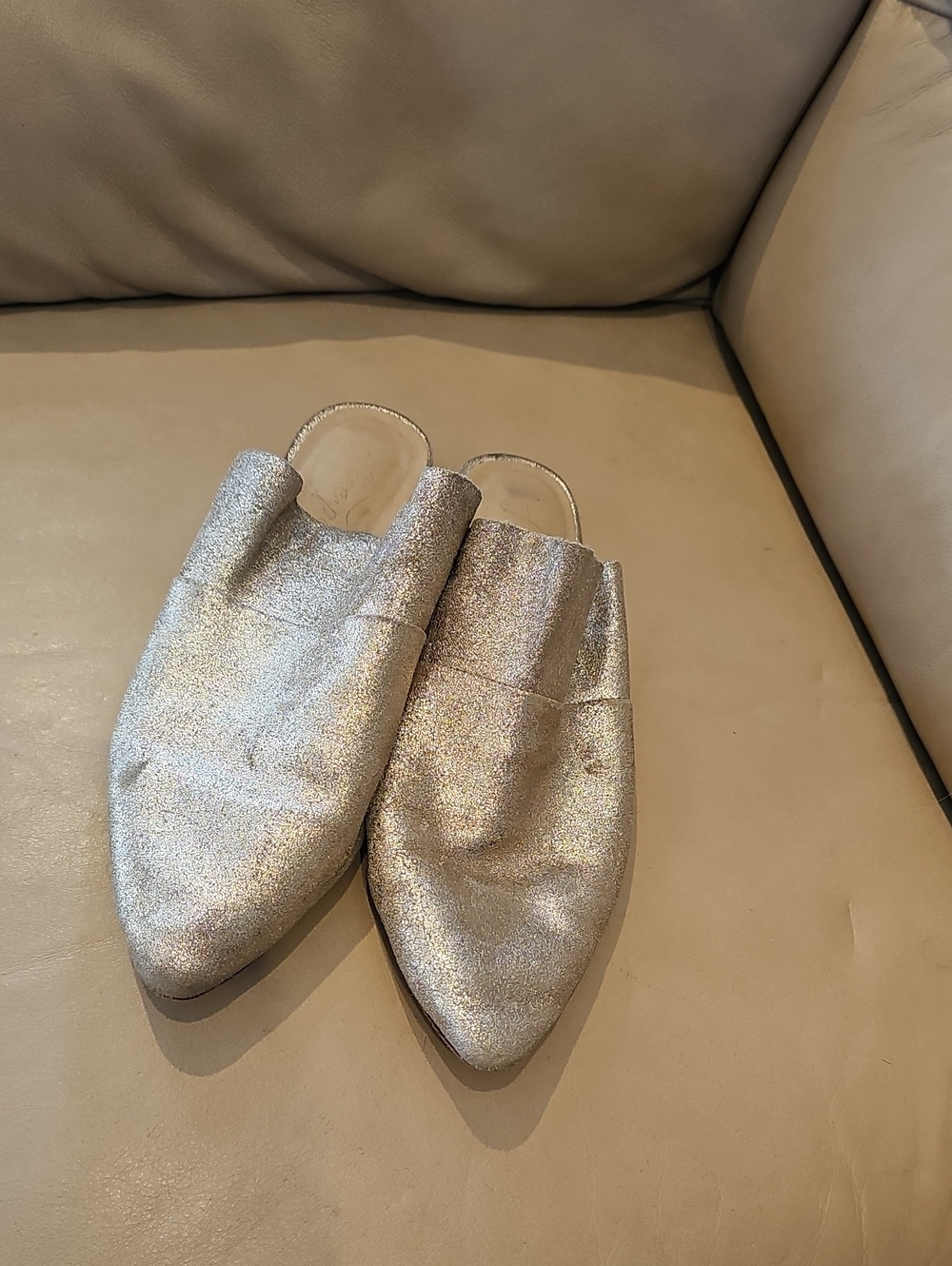 Free People Silver Pointed Metallic Backless Mules